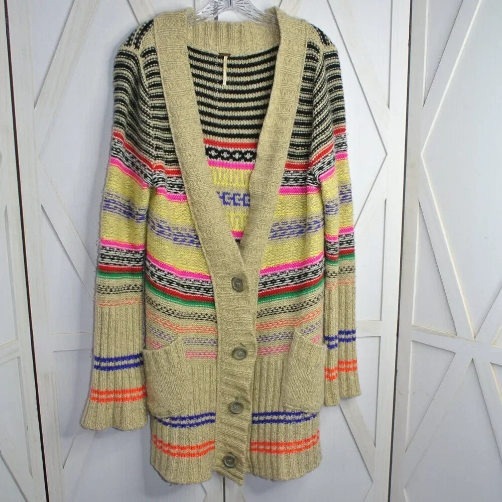 Free People Multicolor Striped Knit Cardigan